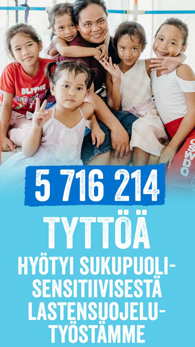 5 716 214 tyttöä hyötyi sukupuolisensitiivisestä lastensuojelutyöstämme.