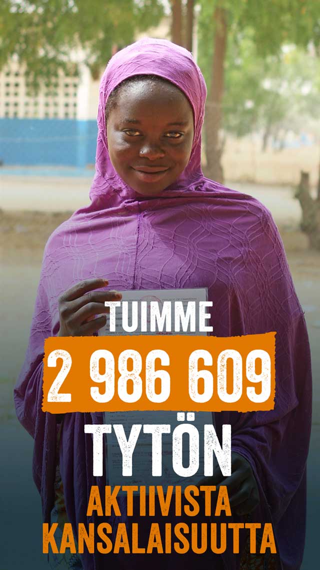 Tuimme 2 986 609 miljoonan tytön aktiivista kansalaisuutta.