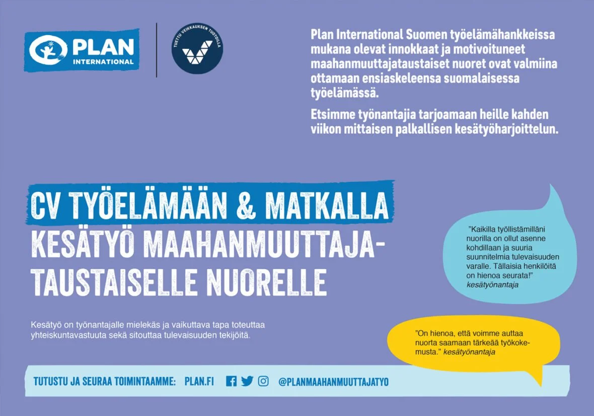 Kesätyö maahanmuuttajataustaisille nuorille esitteen kansikuva
