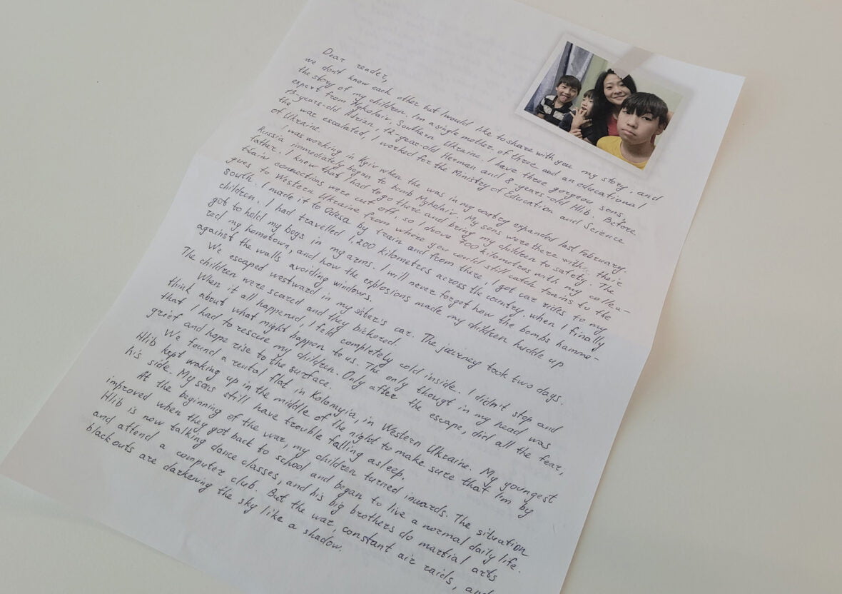 Ukrainalaisen Natalian naistenpäiväksi kirjoittama kirje.