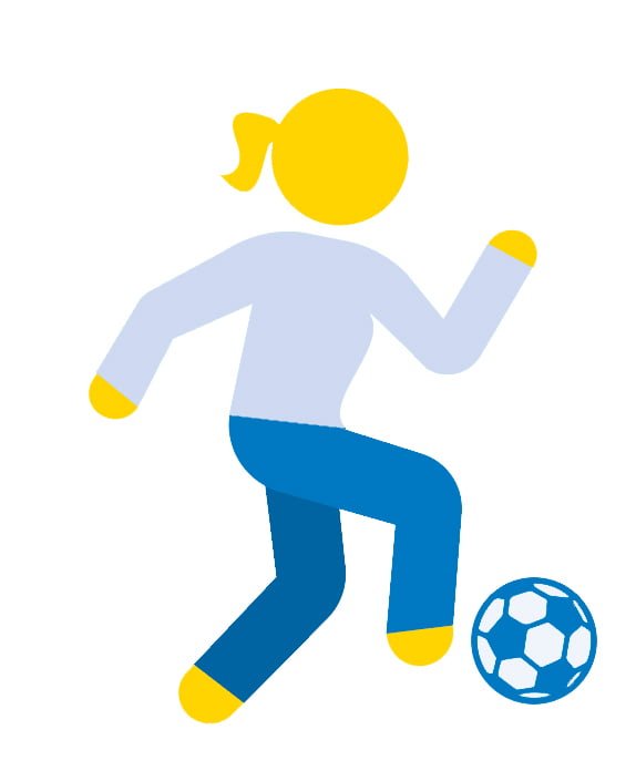 Planin ikoni, jossa kuvitettu tyttö pelaa jalkapalloa