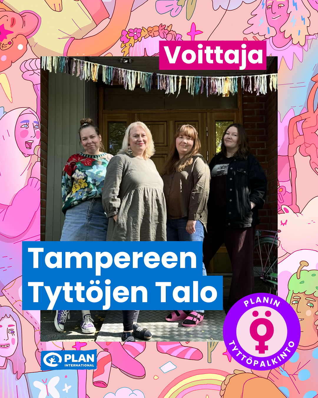 Tyttöpalkinto 2026 -voittaja kuva: Tampereen Tyttöjen Talon edustajat poseeraavat.